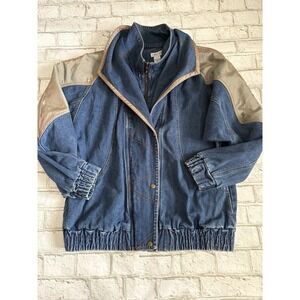 Vintage 90s Y2K Lavon Blue Denim Jean Bomber Jacket Coat Size M